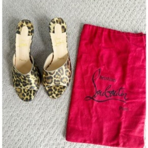 Christian Louboutin EAST MULE 55 Metallic Leopard Sandals Kitten Heel Shoes - Picture 14 of 14